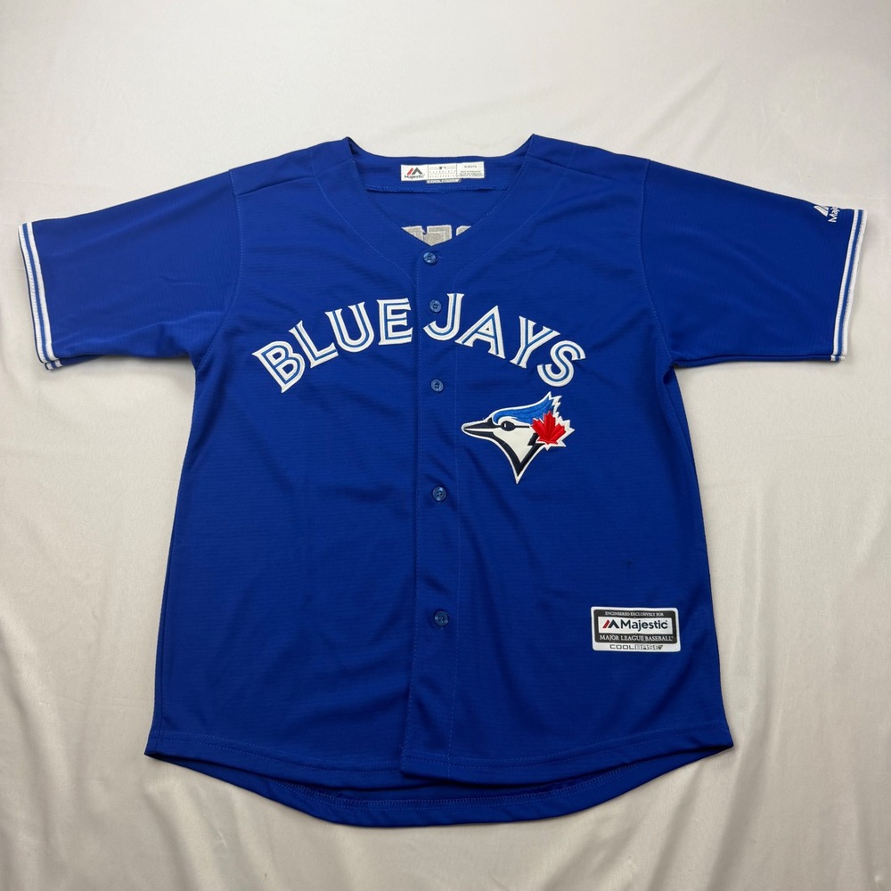 Majestic Baseball Jersey Kids XL Blue Guerrero Jr 27 Toronto Blue Jays Cool Base